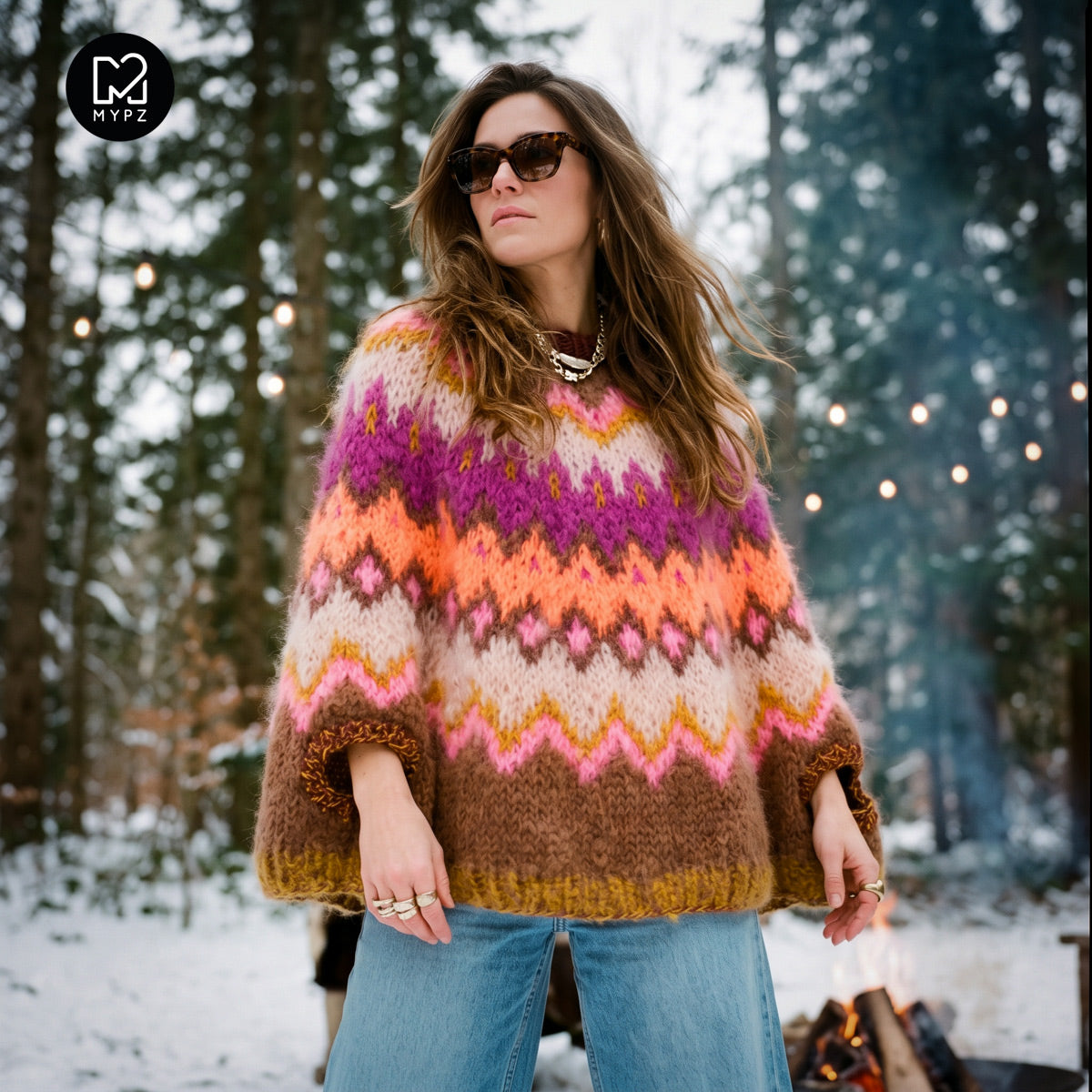 MYPZ Chunky Topdown Mohair Poncho Brownberry