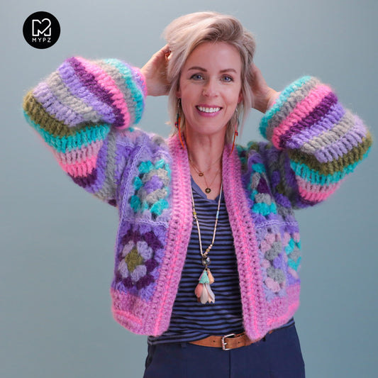 Hekleoppskrift – MYPZ Granny mohair-cardigan Purple Candy (ENG-NL-DE)