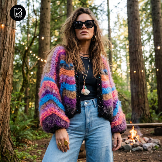 Strikkeoppskrift - Kort, tykk mohair-cardigan Maple Wave nr.12 (ENG-DE-NL-ES-FR-IT-DA-SV-NO)