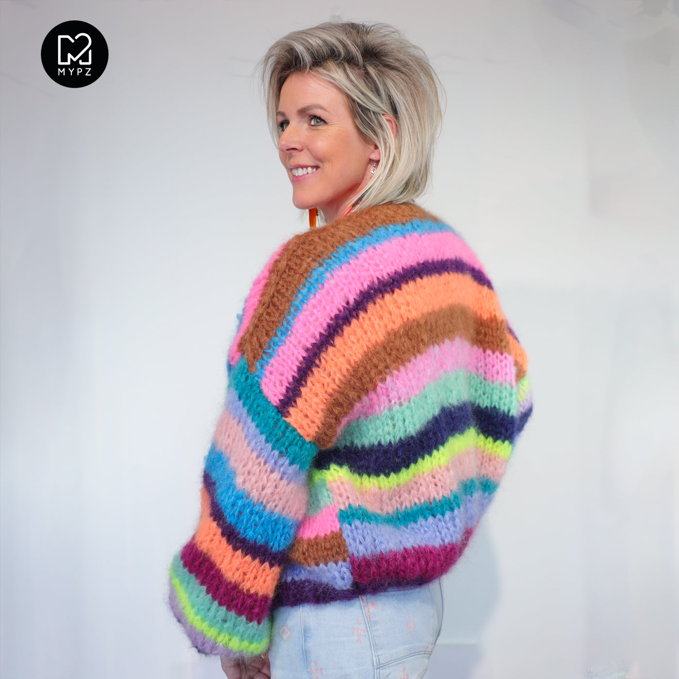 Knit Pattern – Chunky Mohair Cardigan Rainbow Medley No.12 (ENG-NL-DE)
