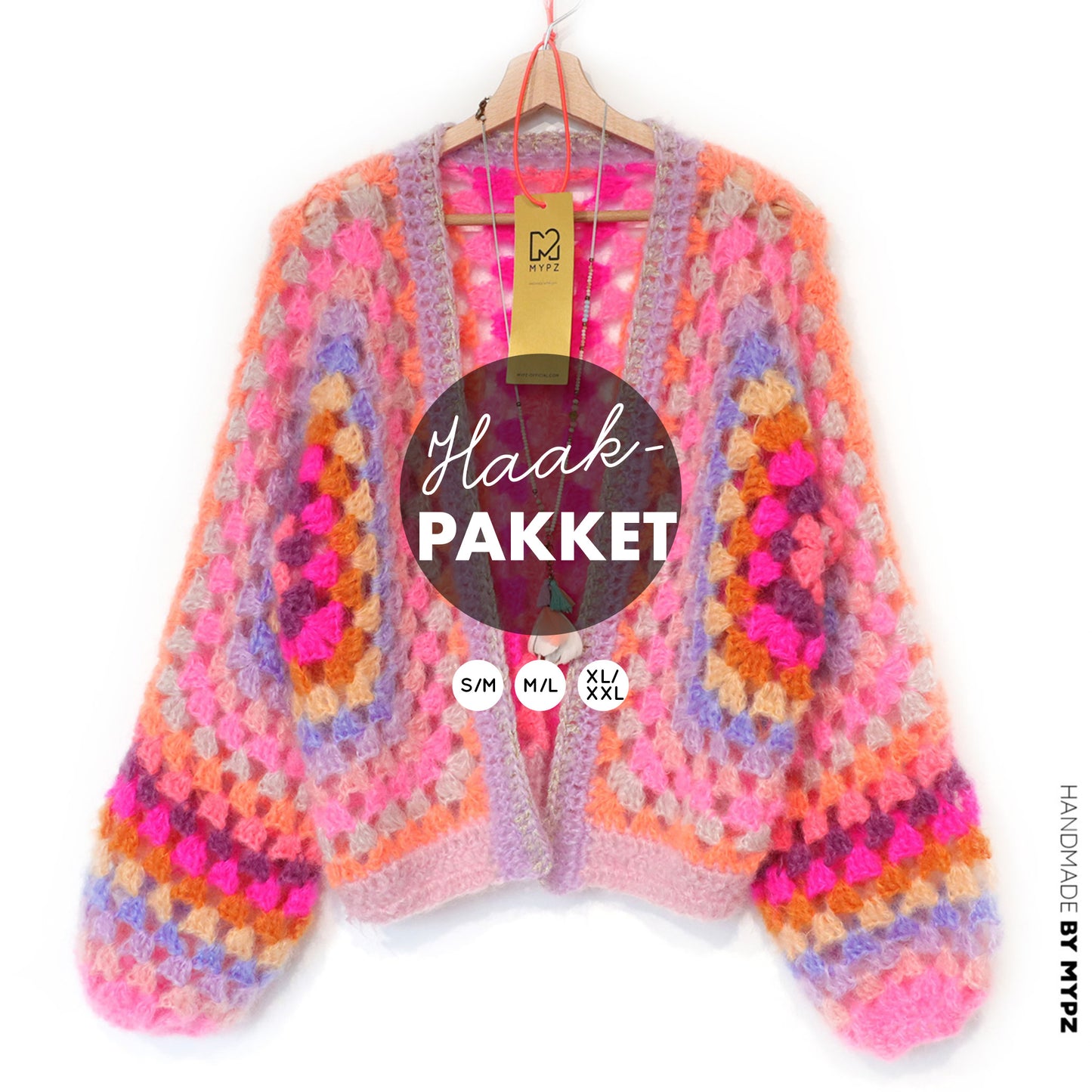 Crochet kit - MYPZ Hexagon Cardigan Pink Vibes (ENG-NL-DE-FR)