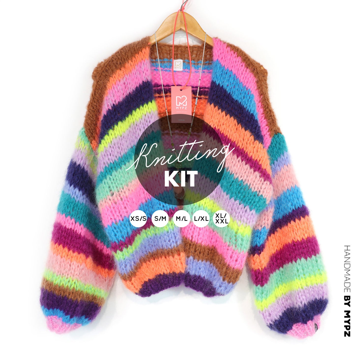 Knitting Kit – Chunky Mohair Cardigan Rainbow Medley No.12 (ENG-NL-DE)