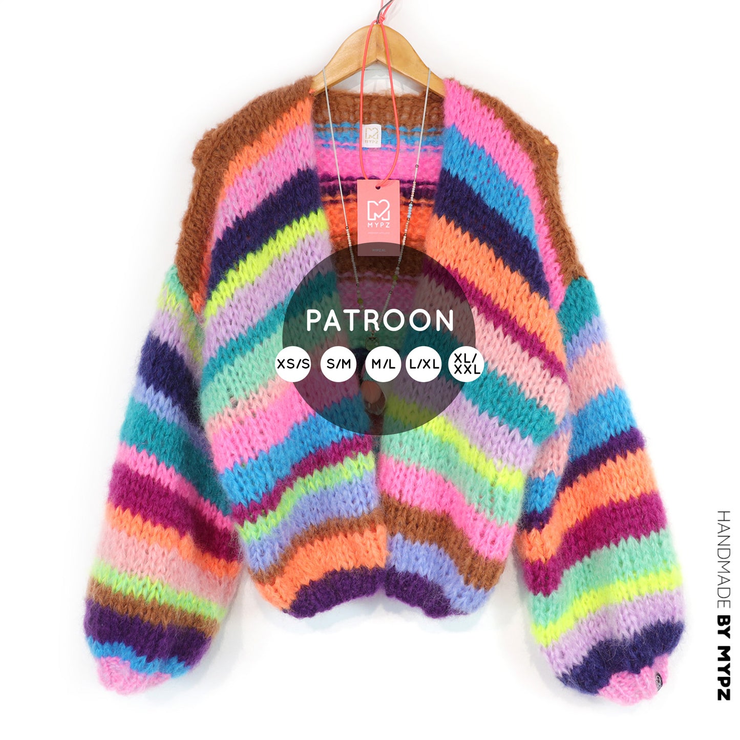 Knit Pattern – Chunky Mohair Cardigan Rainbow Medley No.12 (ENG-NL-DE)