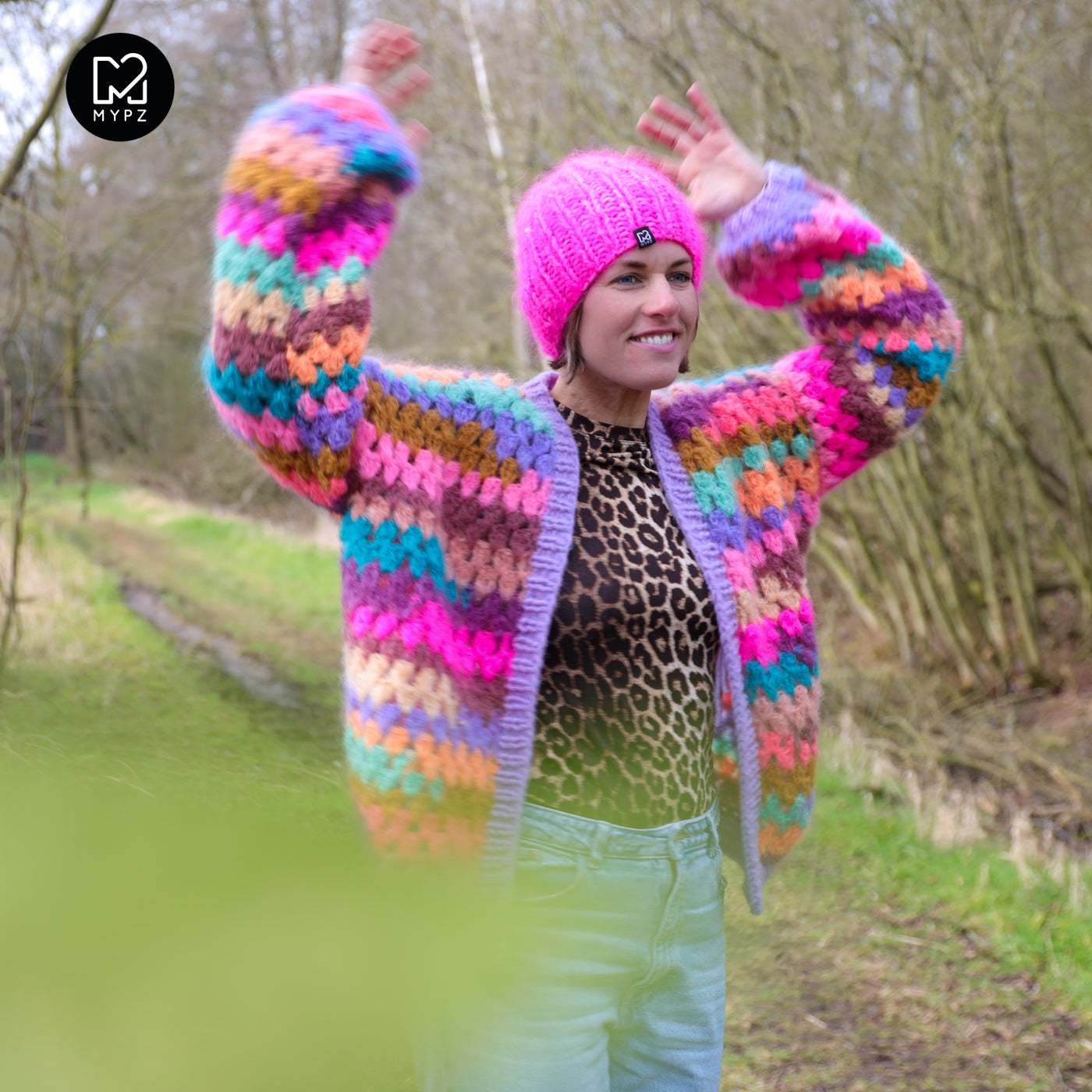 Crochet kit - MYPZ Mohair Granny stripes cardigan Fiesta (ENG-NL-DE)