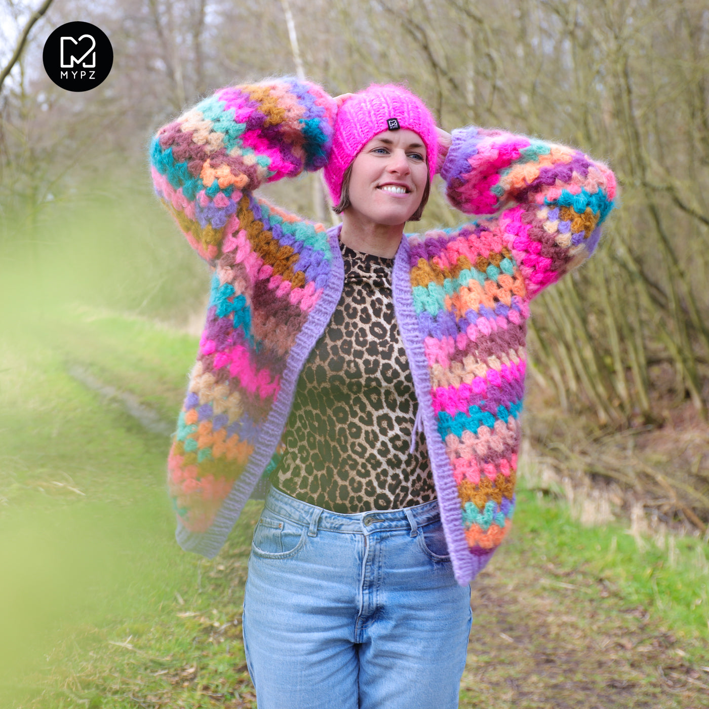 Crochet kit - MYPZ Mohair Granny stripes cardigan Fiesta (ENG-NL-DE)