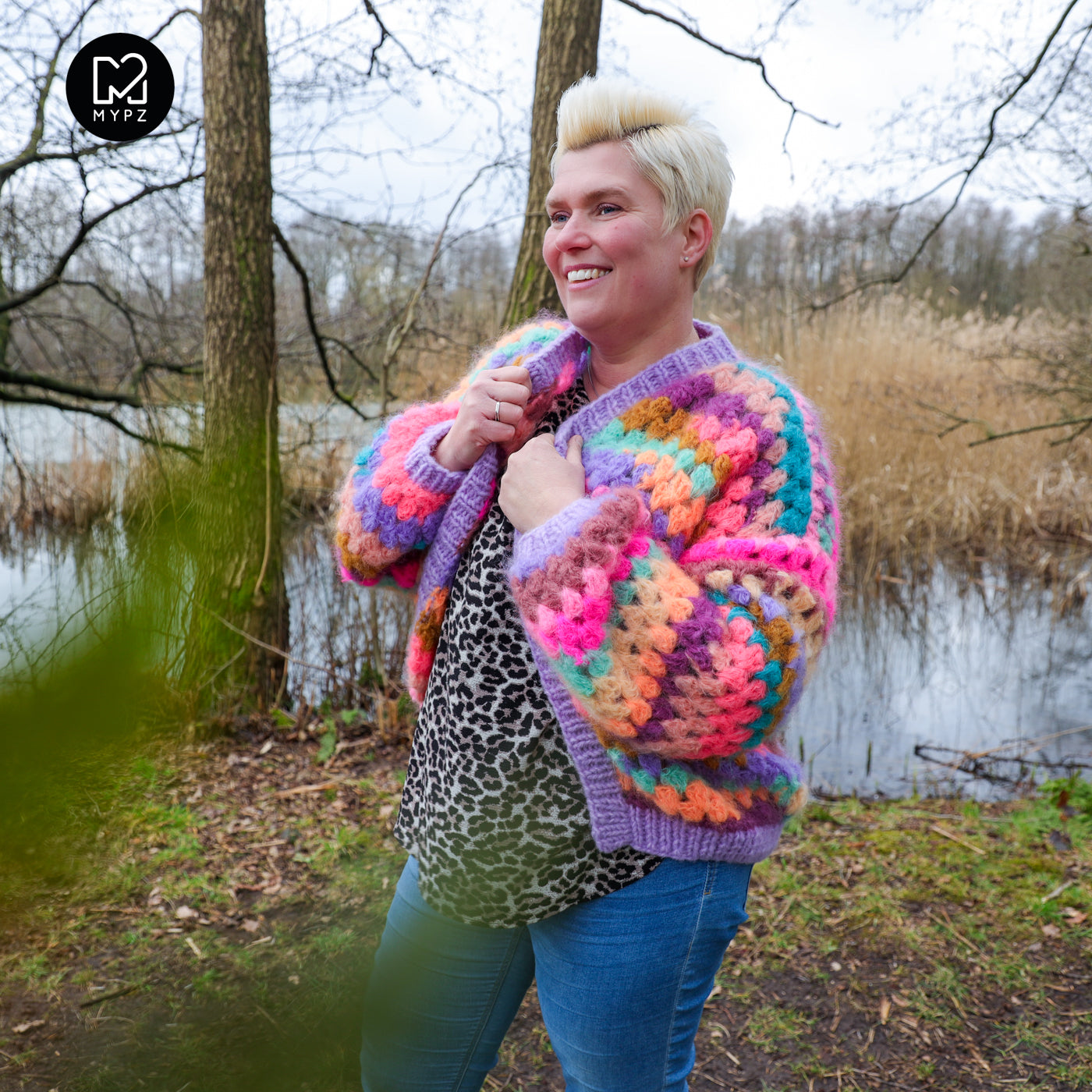 Crochet kit - MYPZ Mohair Granny stripes cardigan Fiesta (ENG-NL-DE)