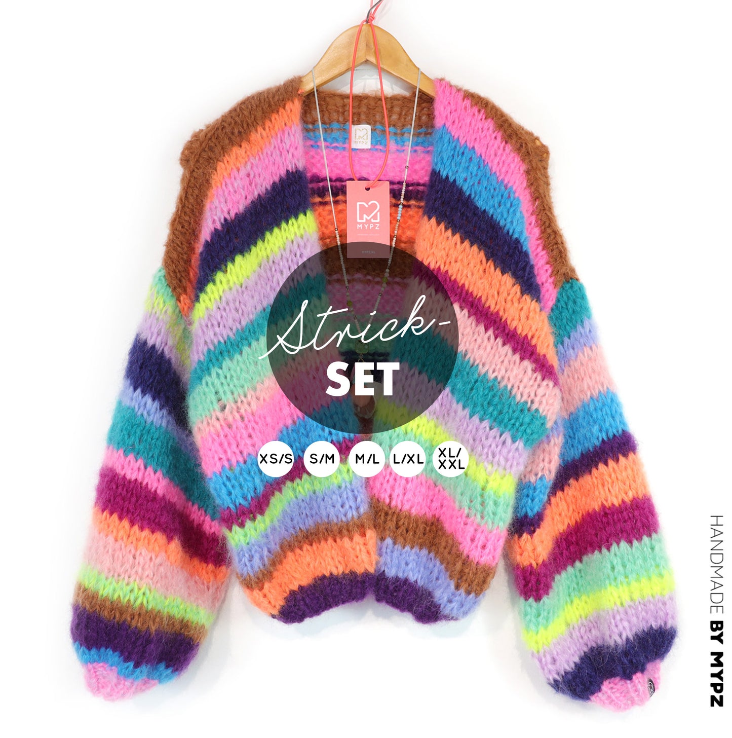 Knitting Kit – Chunky Mohair Cardigan Rainbow Medley No.12 (ENG-NL-DE)