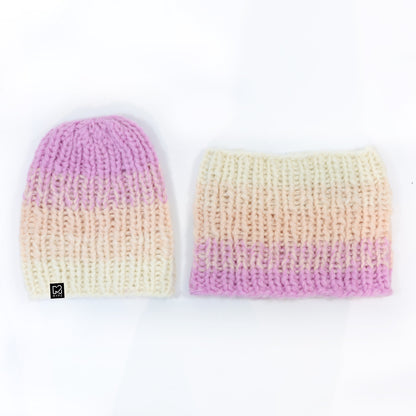 Strikkesett – Gradient chunky alpakka-lue + hals Ubleket (ENG-DE-NL-ES-FR-IT-DA-SV-NO)