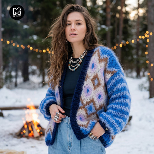 Strikkepakke – Chunky Mohair-jakke Alpine Breeze nr.12 (ENG-DE-NL-ES-FR-IT-DA-SV-NO)