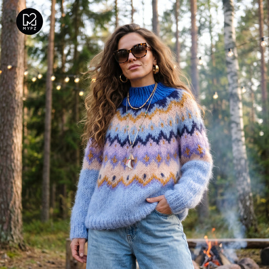 Strikkeoppskrift – MYPZ Chunky Topdown Mohair-genser Blueberry nr.12 (ENG-DE-NL-ES-FR-IT-DA-SV-NO)