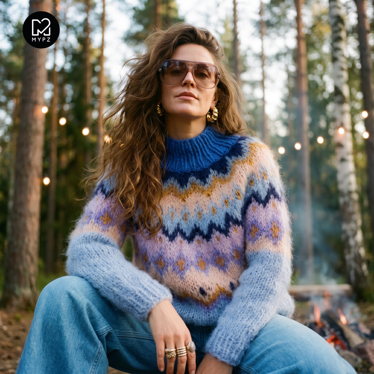 MYPZ Chunky Topdown mohairgenser blåbærassasje