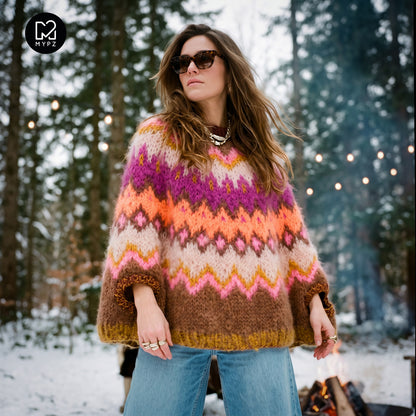 Strikkeoppskrift – MYPZ Chunky Topdown Mohair-poncho Brownberry nr.12 (ENG-DE-NL-ES-FR-IT-DA-SV-NO)