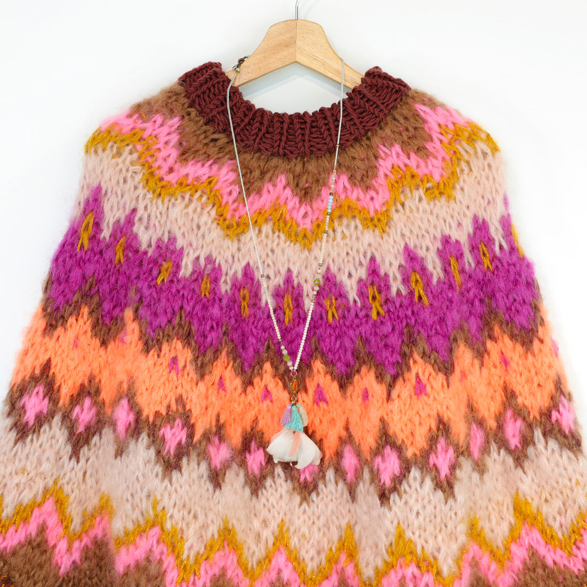 Strikkeoppskrift – MYPZ Chunky Topdown Mohair-poncho Brownberry nr.12 (ENG-DE-NL-ES-FR-IT-DA-SV-NO)