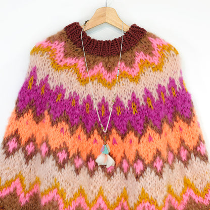 Strikkeoppskrift – MYPZ Chunky Topdown Mohair-poncho Brownberry nr.12 (ENG-DE-NL-ES-FR-IT-DA-SV-NO)
