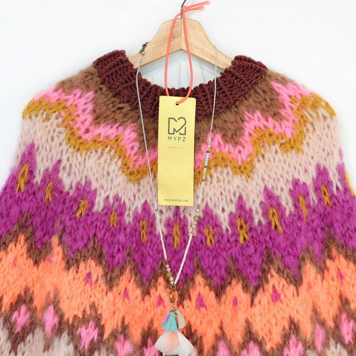 Strikkeoppskrift – MYPZ Chunky Topdown Mohair-poncho Brownberry nr.12 (ENG-DE-NL-ES-FR-IT-DA-SV-NO)