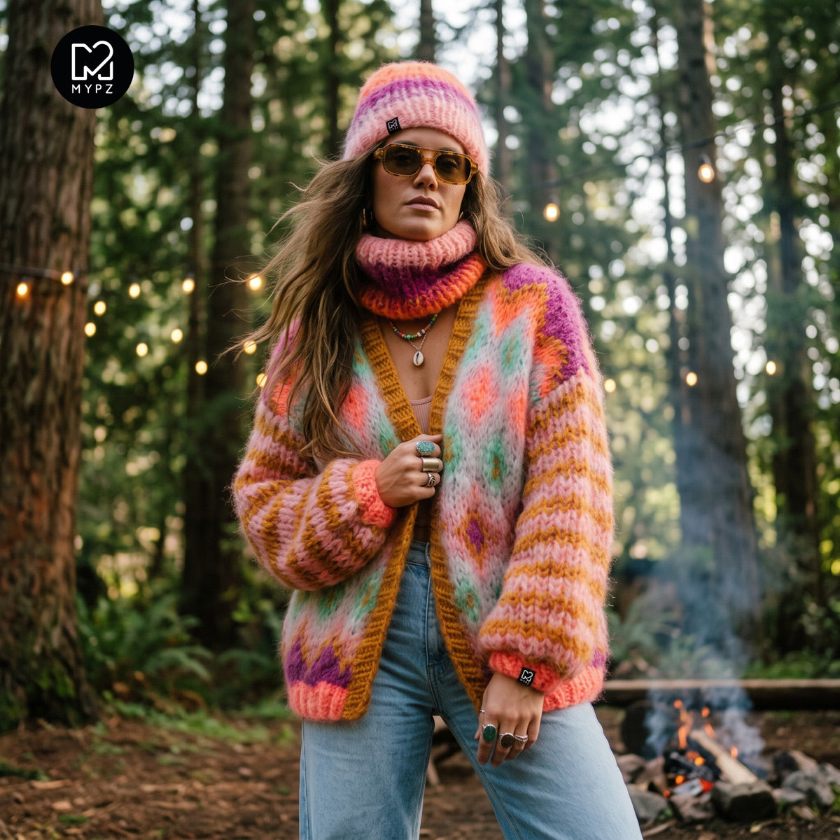 Strikkeoppskrift - Chunky Mohair-jakke Flora nr.12 (ENG-DE-NL-ES-FR-IT-DA-SV-NO)
