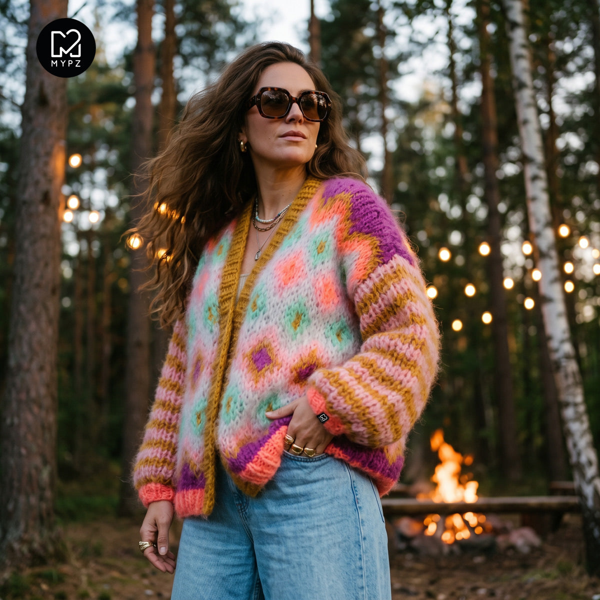 Strikkeoppskrift - Chunky Mohair-jakke Flora nr.12 (ENG-DE-NL-ES-FR-IT-DA-SV-NO)