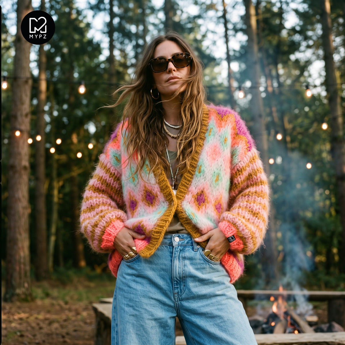 Strikkeoppskrift - Chunky Mohair-jakke Flora nr.12 (ENG-DE-NL-ES-FR-IT-DA-SV-NO)