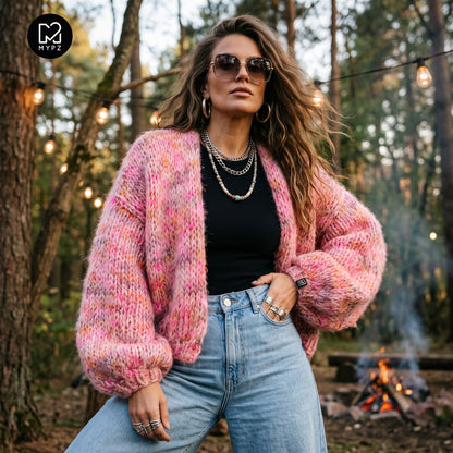 Strikkeoppskrift – MYPZ kort, tykk cardigan i alpakka-mohair Pecan Dream nr. 15 (ENG-DE-NL-ES-FR-IT-DA-SV-NO)
