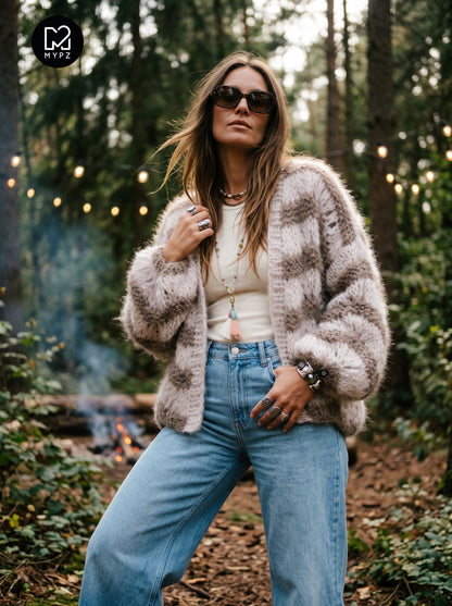 MYPZ kort, tykk mohair-cardigan Stonies Wave