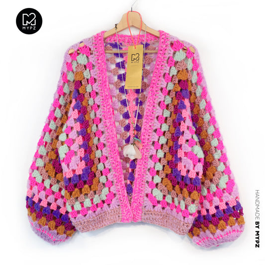 Crochet pattern - MYPZ Hexagon Cardigan Violet Pop (ENG-NL-DE-FR-ES)