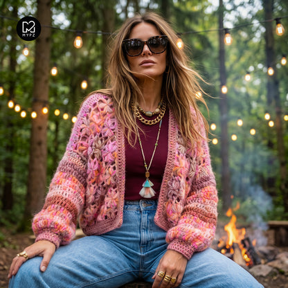 Heklesett - MYPZ Short Wildflower-cardigan Pecan (ENG-DE-NL-ES-FR-IT-DA-SV-NO)