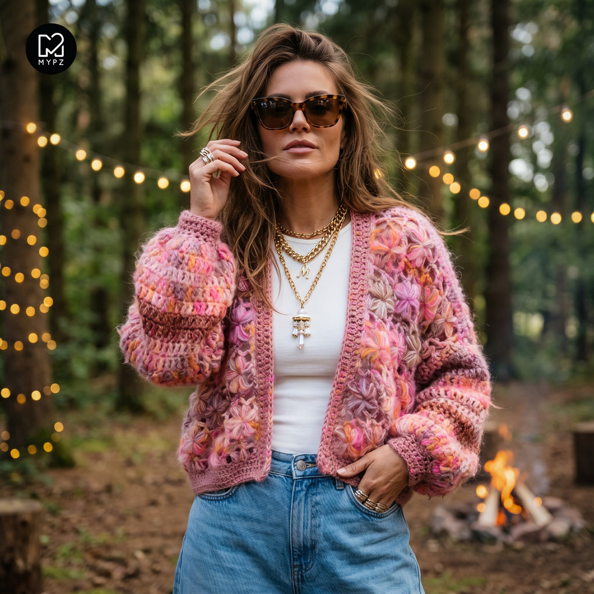 Heklesett - MYPZ Short Wildflower-cardigan Pecan (ENG-DE-NL-ES-FR-IT-DA-SV-NO)