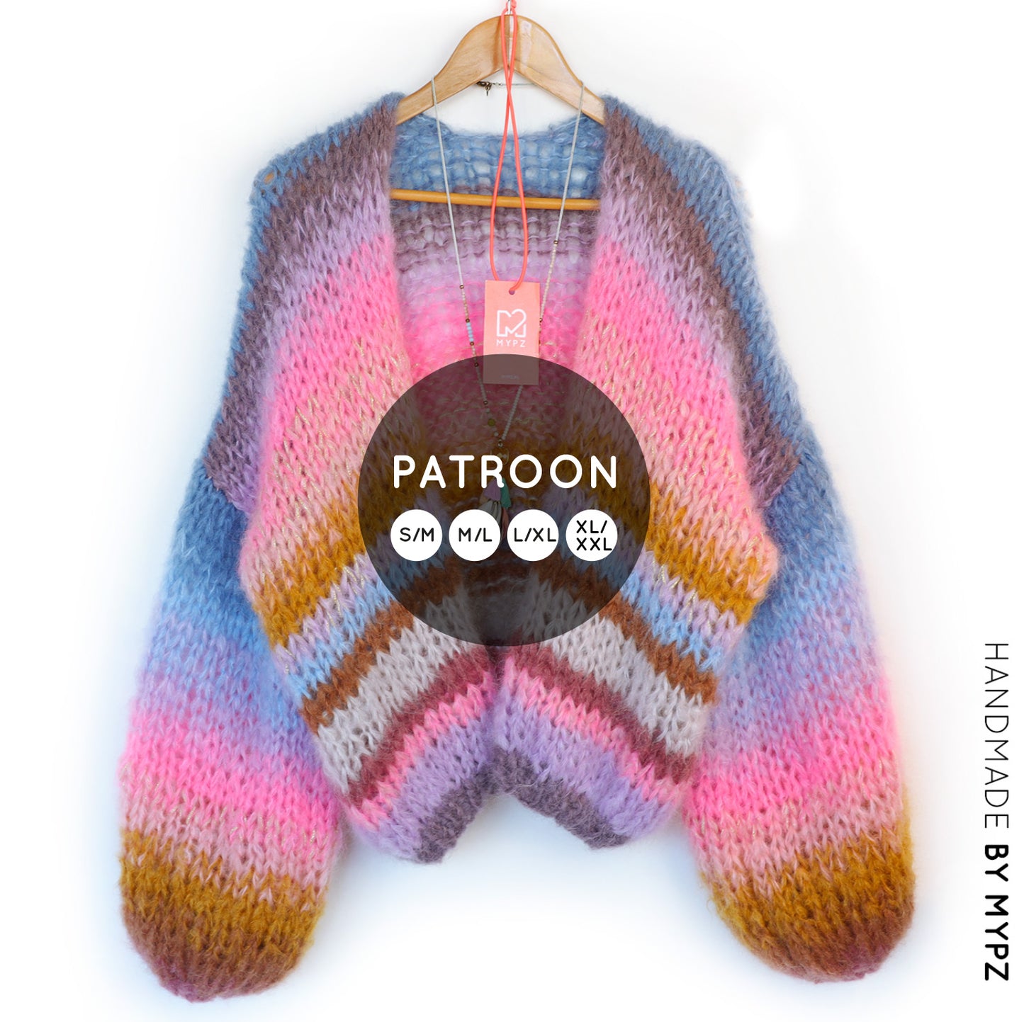 Knit pattern – MYPZ short chunky Mohair cardigan Blue Moon No15 (ENG-NL-DE)