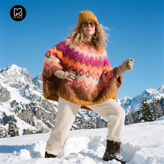 Strikkesett – MYPZ Chunky Topdown Mohair Poncho Brownberry No.12 (ENG-DE-NL-ES-FR-IT-DA-SV-NO)
