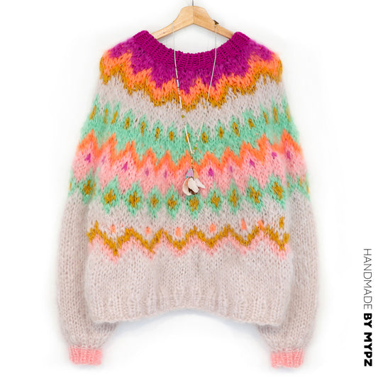Strikkesett – MYPZ Chunky Topdown Mohair-genser Snowberry nr.12 (ENG-DE-NL-ES-FR-IT-DA-SV-NO)