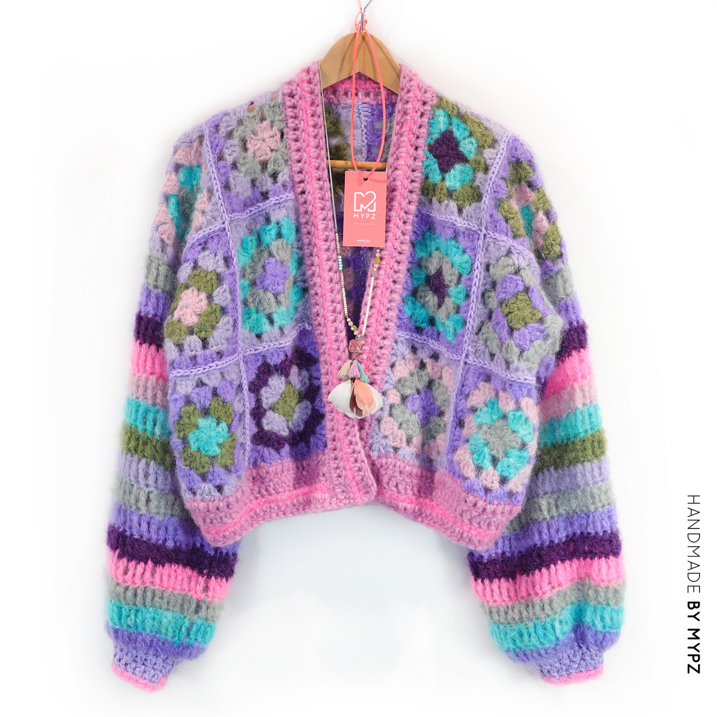 MYPZ Chunky Mohair Granny square cardigan Purple Candy