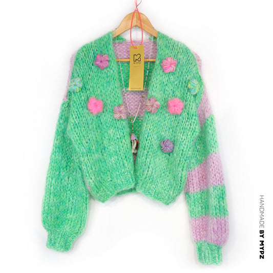 Chunky Mohair cardigan Mint Blossom