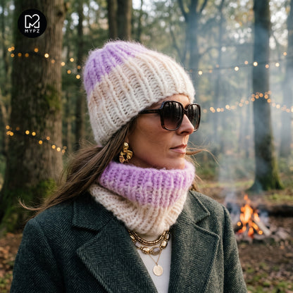Strikkesett – Gradient chunky alpakka-lue + hals Ubleket (ENG-DE-NL-ES-FR-IT-DA-SV-NO)