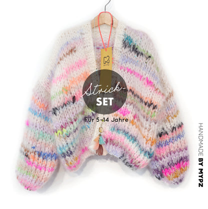 Knitting kit – MYPZ Chunky Mohair Cardigan Scrap Yarn for kids No12 (ENG-NL-DE)