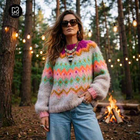 Strikkeoppskrift – MYPZ Chunky Topdown Mohair-genser Snowberry nr.12 (ENG-DE-NL-ES-FR-IT-DA-SV-NO)