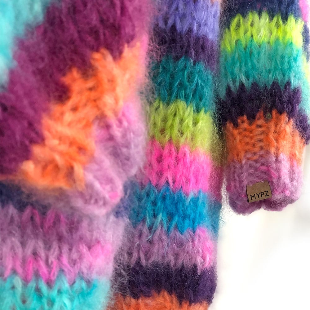 MYPZ rainbow cardigan half-long chunky mohair