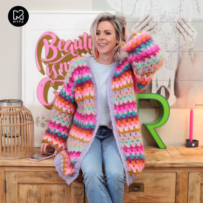 Crochet kit - MYPZ Mohair Granny stripes cardigan Spirit (ENG-NL)